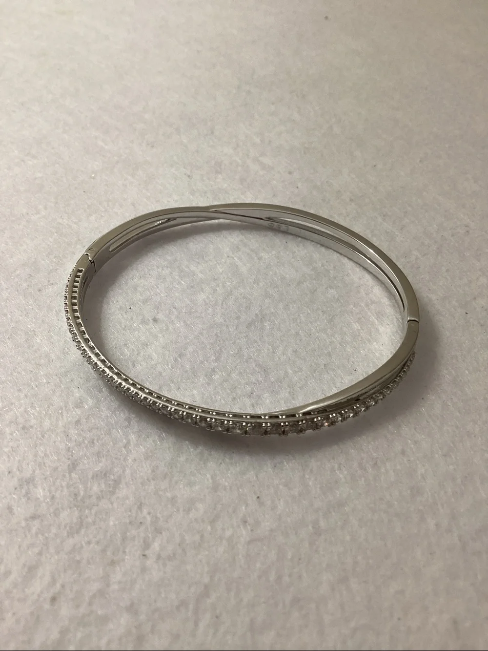 Swarovski Silver-Tone Pavé Twisted Double-Row Bangle Bracelet